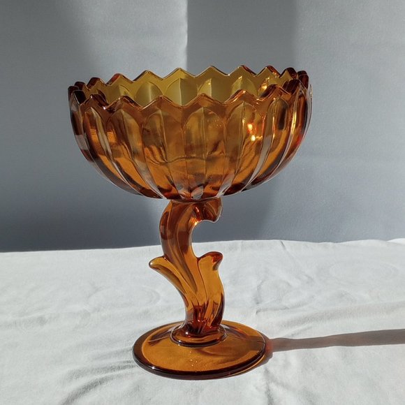 Indiana Glass Other - Vintage Indiana Glass Amber Pedestal Lotus Flower Blossom Candy Dish-